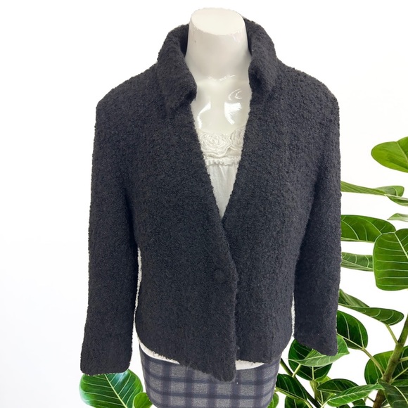 PERUVIAN LINK ALPACA COLLECTION BLACK BOUCLE KNIT CARDIGAN BLAZER JACKET SIZE S - Picture 2 of 8
